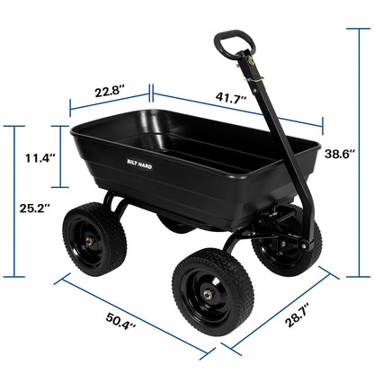 BILT HARD Poly Garden Dump Cart 1200 lbs with No Flat Tires, Quick Release, 2-in-1 Convertible Handle, 7 Cu Ft Dump Wagon Heavy Duty for Yard, Outdoor