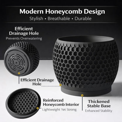 Fabix3D Plant Pots, Modern 3D Printed Honeycomb Planters for Indoor Plants, 4.7/6 Inch Matte Black Decorative Flower Pot for Office Desktop, Bookshelf & Home Decor, Lightweight & Durable.