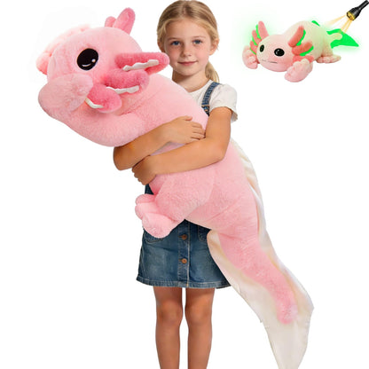 MaoGoLan Giant Axolotl Plush Toy Stuffed Animal, 40" Glow in The Dark Axolotl Plush Pillow for Girl Boy Kid, Soft Jumbo Pink Salamander Body Pillow for Birthday Gift Baby Shower Party Favor Decor