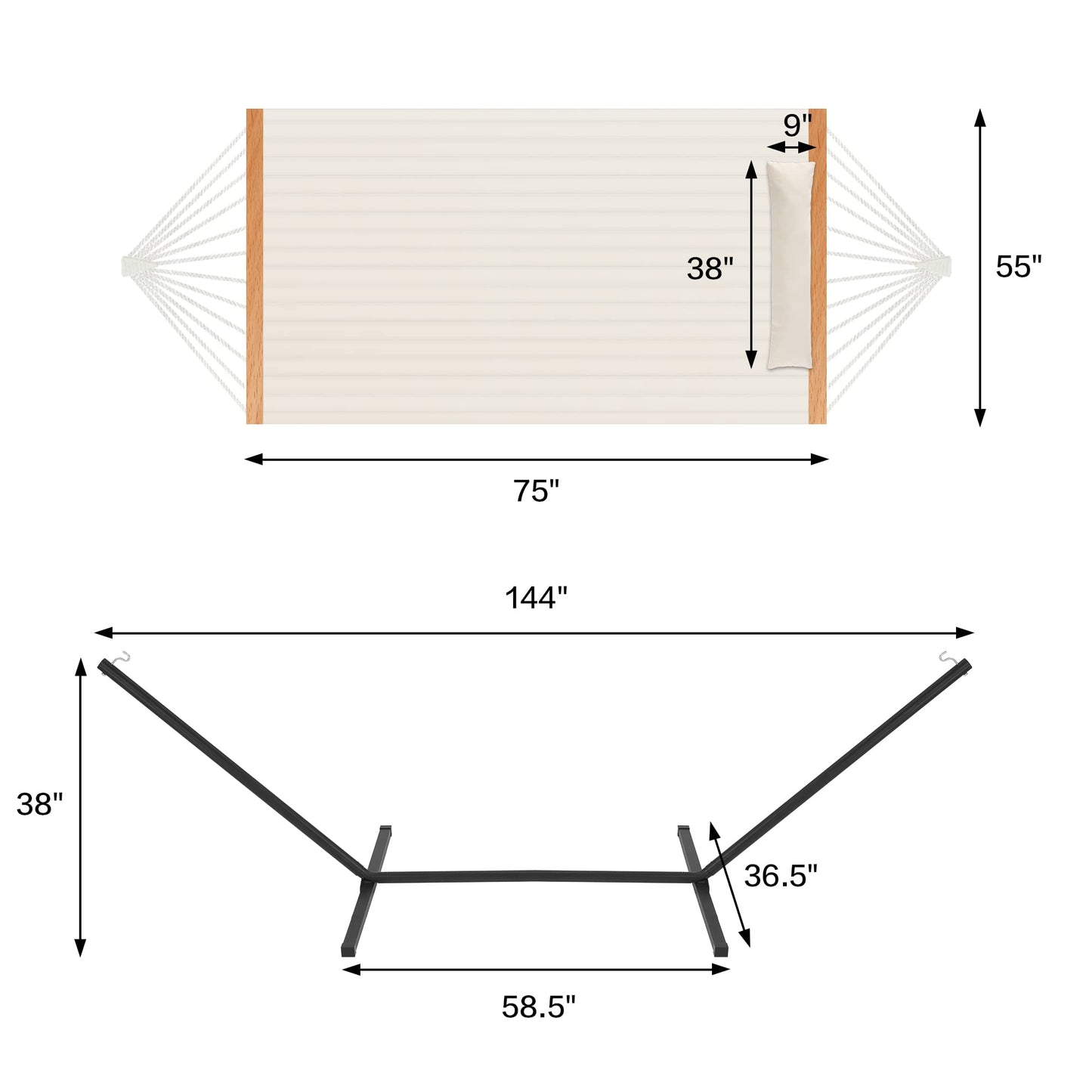 Homgava Two Person Hammock with Stand for Outside Heavy Duty, Outdoor Patio Hammock with Portable Steel Stand, Large Double Hammocks,480lbs Capacity.(Off White)