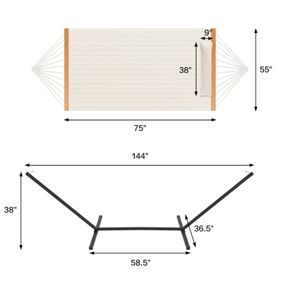Homgava Two Person Hammock with Stand for Outside Heavy Duty, Outdoor Patio Hammock with Portable Steel Stand, Large Double Hammocks,480lbs Capacity.(Off White)