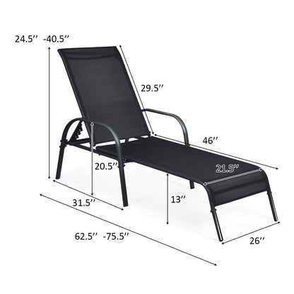 Giantex Patio Lounge Chair, Outdoor Chaise Lounge with 5 Adjustable Backrest, Sturdy Steel Frame, Sunbathing Recliner, Beach Chair, Tanning Chair for Outside, Yard, Balcony, Pool Chairs, Black