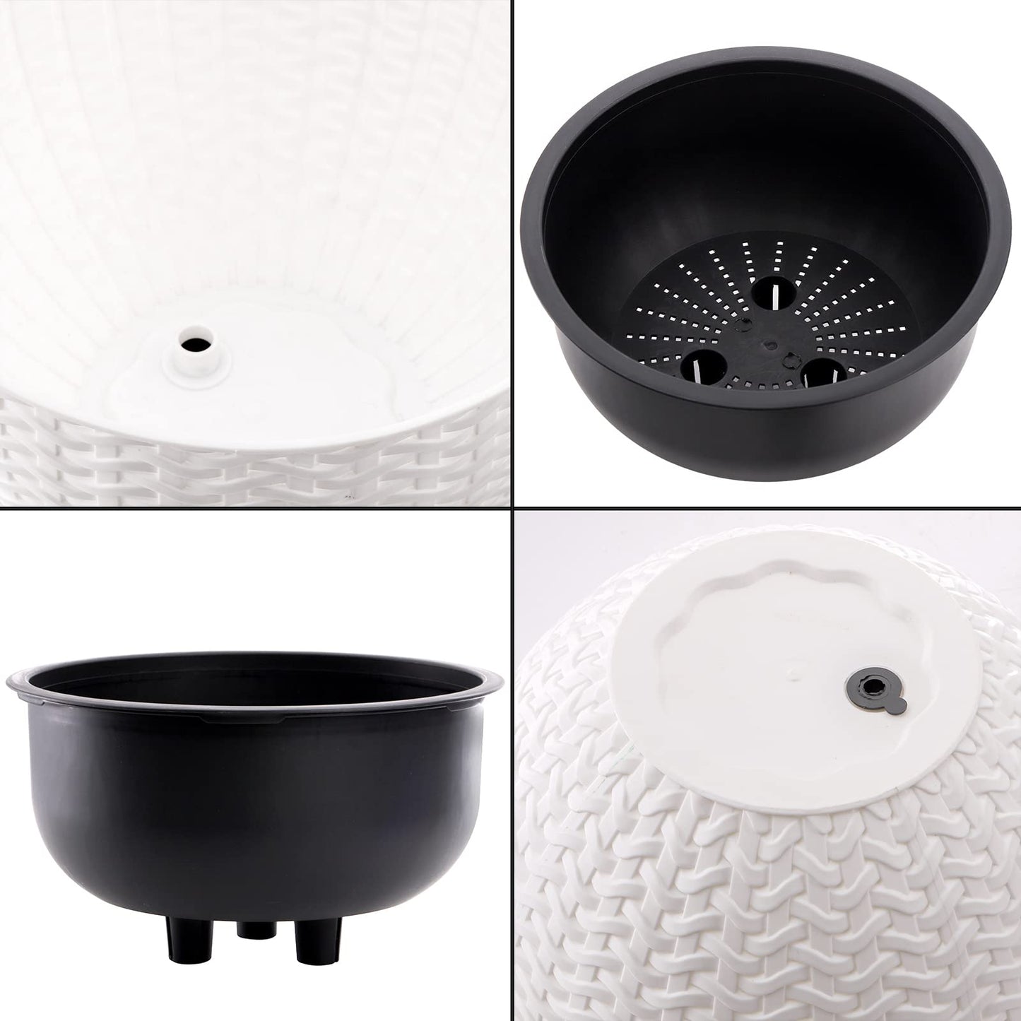 Foraineam 10.2 Inch Dual-pots Design Hanging Basket Planters Self-Watering Indoor Outdoor Hanging Flower Plant Pot with Drainer and Chain (White)