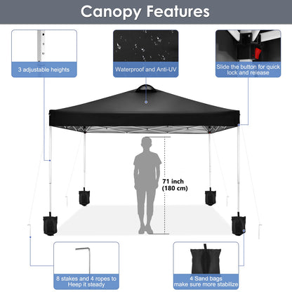 COBIZI Canopy 10x10 Pop Up Canopy Tent with 4 Sidewalls, One Push Party Tents for Parties Outdoor Wedding Waterproof Gazebo Commercial Event Tent with Sandbags, Classic Black