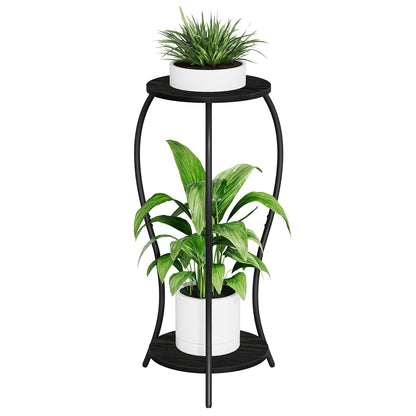 VYUOL Plant Stand Indoor, 2 Tier Round Tall Plant Stand, Flower Pot Stand, Plant Shelf Rack, Corner Plant Stand for Planter Garden Balcony Patio Living Room, Black