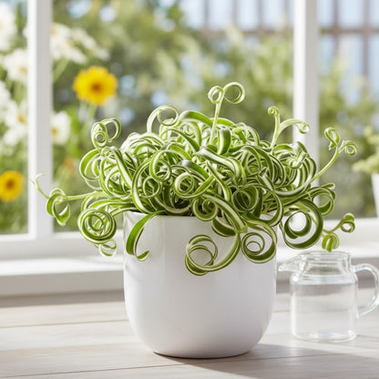 Curly Spider Plant, Spider Plant Live Houseplant, Well Rooted in 2 Inc Pot, 3-5 Inc Tall, Variegated Foliage, Easy Care Houseplant for Home and Office Decoration
