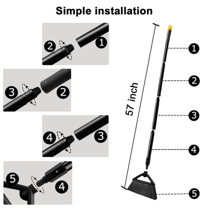 SZJYHQY 4PCS Heavy Duty Broom, Broom for Sweeeping Indoor and Outdoor, Angle Broom with Long Pole, Outdoor Broom for Courtyard/Garages/Slidewalk, Indoor Broom for Kitchen Lobby Canteen Black