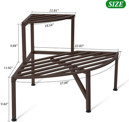 Dipion Corner Plant Stand Outdoor Metal,2 Tier Heavy Duty Ladder Plant Shelf Indoor for Multiple Plants,37.08" L x 22.83" W x 20.07" H,Coffee