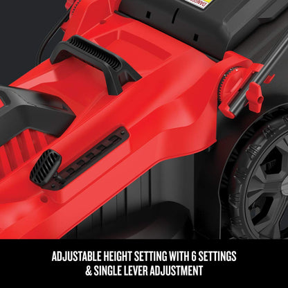 CRAFTSMAN Electric Push Lawn Mower, 20-Inch Deck, Corded, Powerful 13-AMP Motor, 6 Setting Height Adjustment, Winged Blades, 3 in 1 Bagging, Mulching and Discharge (CMEMW213)