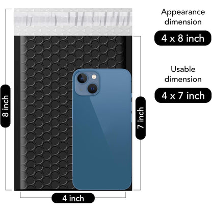 Fuxury Bubble Mailers 4x8" 800Pcs Bulk, Waterproof Padded Envelopes Usable Size 4x7", Cushioning Small Mailing Envelopes,Padded Mailers for Mailing Jewelry Makeup Small Business, #000 Black