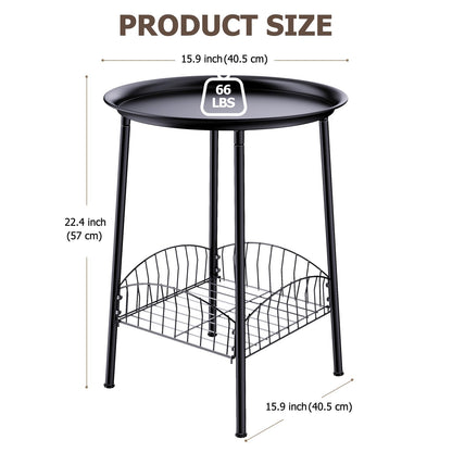 Luwesde 2 PCS Small Outdoor Side Table, 2-Tier Round Metal Patio Table, Accent Table Waterproof, Weather Resistant End Table for Yard Porch Pool Balcony Garden Bedside
