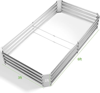 Land Guard 3 Pack 6×3×1ft Galvanized Metal Raised Garden Bed, Metal Planter Kit Box Outdoor for Deep-Rooted Vegetables, Flowers, Green and Herbs, Silver