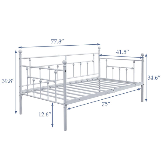 VECELO Daybed Frame,Twin Size Metal Platform Sofa Bed with Headboard，Heavy Duty Steel Slats Support for Living Room, Guest Room, Easy Assembly, White