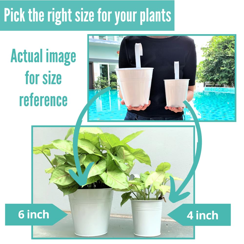 LaLaGreen Rail Planter (6 Inch, 12 Pack) White Large Metal Hanging Flower Railing Fence Balcony Gardening for Apartment Patio Planters Outdoor Deck Decoration Modern Garden Iron Porch Decor Pots