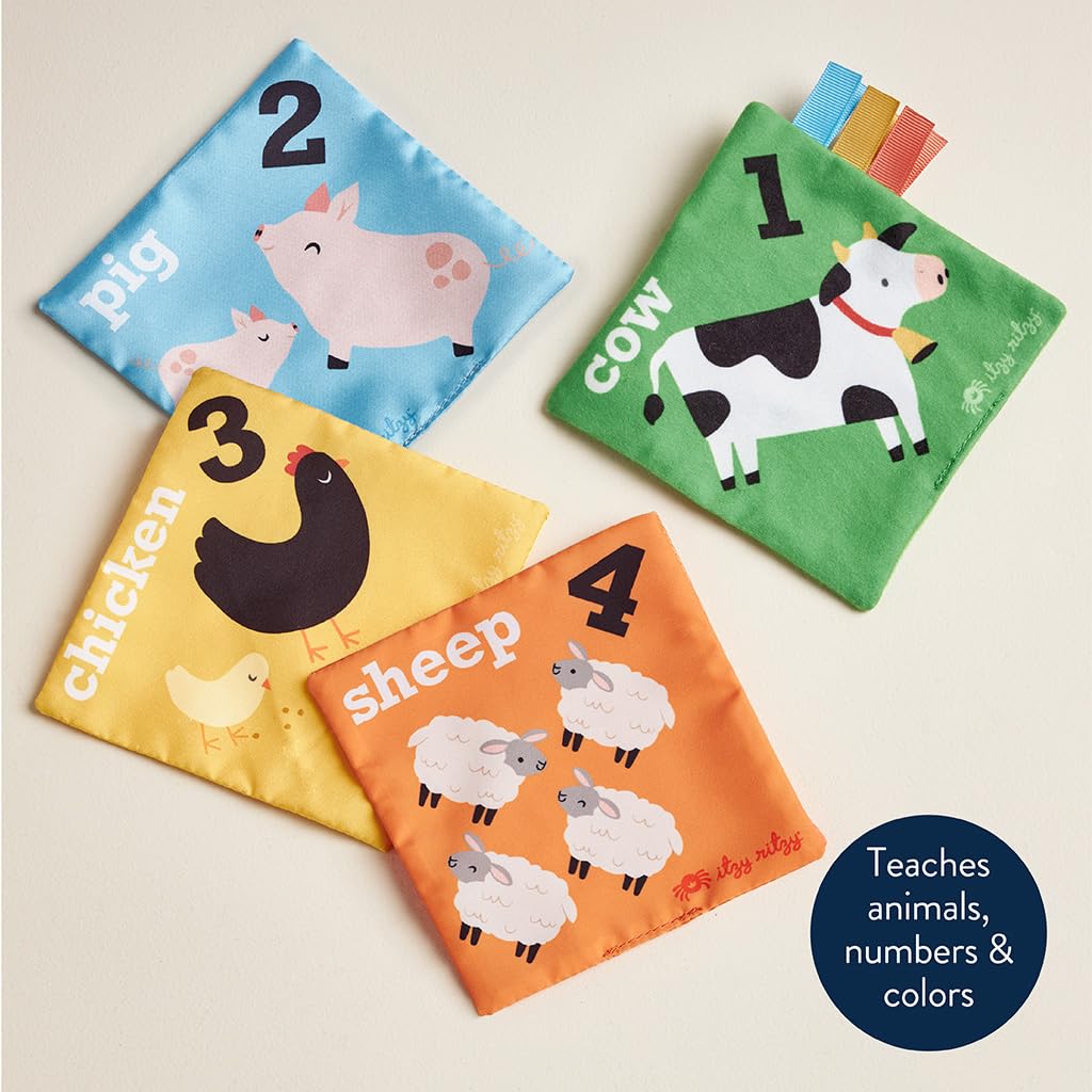 Itzy Ritzy Sensory Scarves – Farm-Themed Put-and-Take Scarf Toy for Babies & Toddlers – Teaches Animals, Numbers, Colors & Textures – Features Soft Satin Scarves with Crinkle Sounds (Farm)