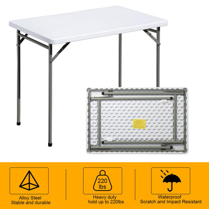 FROASISPRO Folding Table 3ft Rectangular All-Occasion Plastic Folding Event Table for Indoor and Outdoor, Portable Desk, Camping, Durable and Stable, HDPE and Steel, Wide Application, White