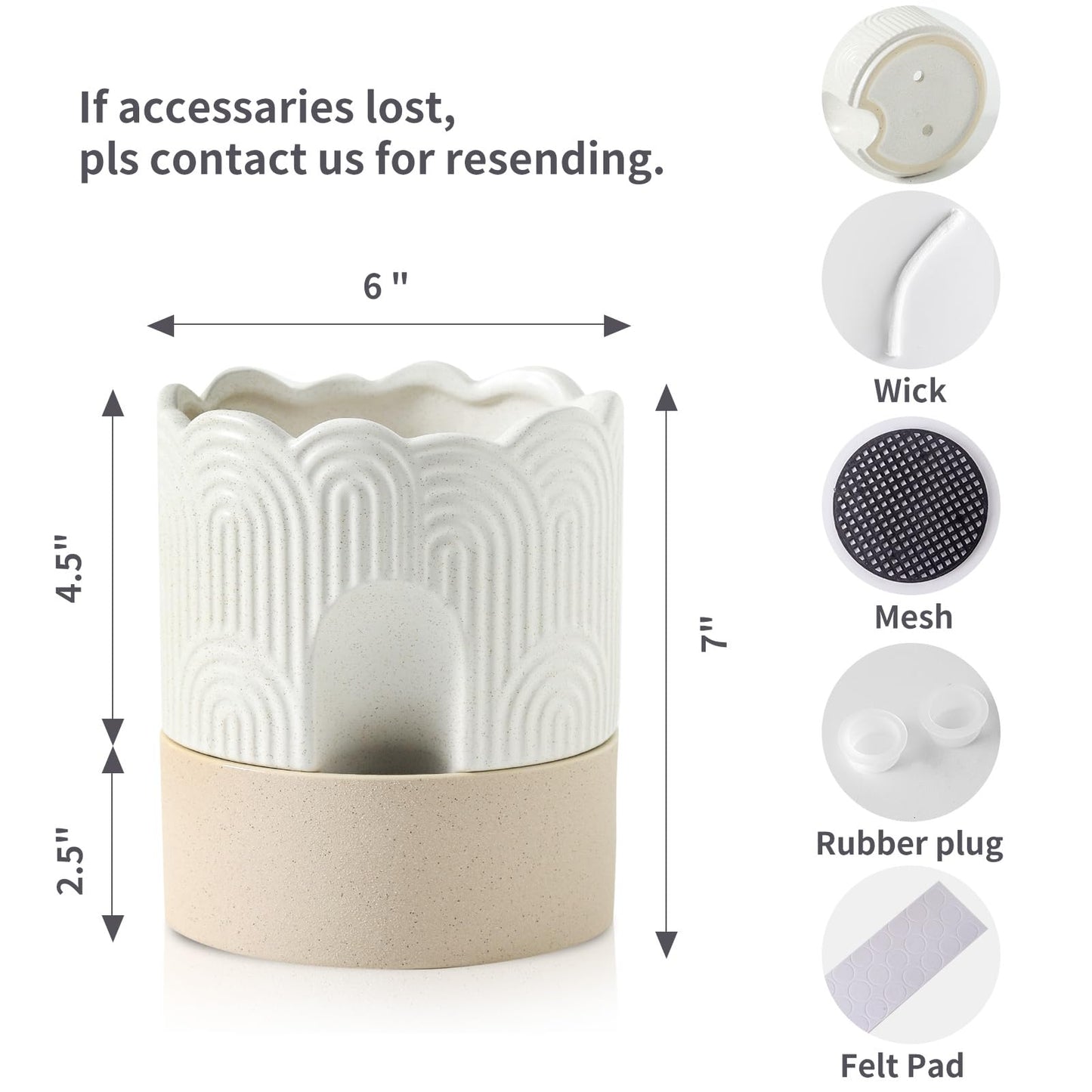 Nihow Self Watering Plant Pot: 6 Inch Ceramic Planter with Drainage Hole & Water Storage Plus - Relief Design Self Watering Pot for Indoor Plants - Beige & Nature Flower Pot