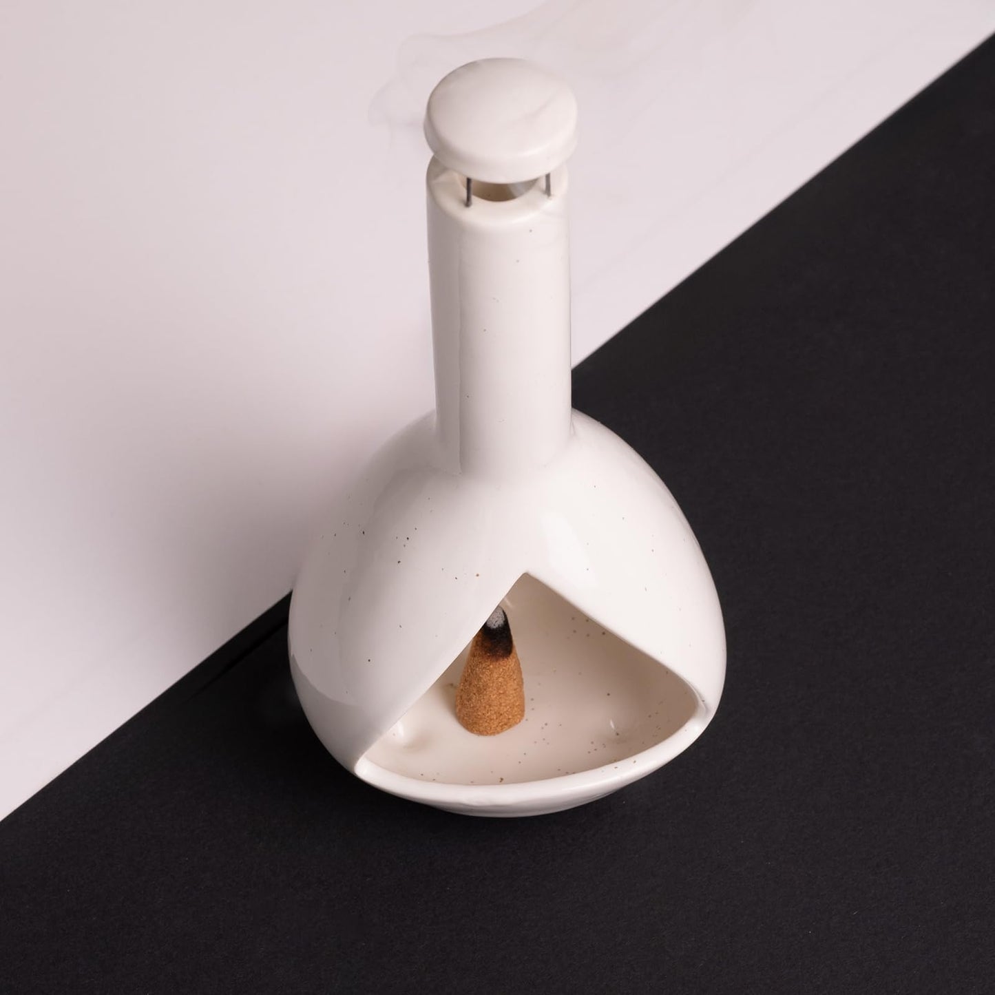 MOUGIGI Handmade Mini Chiminea Palo Santo Holder - Ceramic Incense Burner for Cone & Stick, Ideal for Meditation, Energy Cleansing, Aromatherapy and Ideal Gift for Home Decor