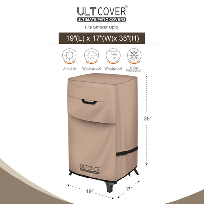 ULTCOVER Waterproof Vertical Electric Smoker Cover 30 inch for Most Square Gas Propane BBQ Smokers Size Upto 19W x 17D x 35H inch