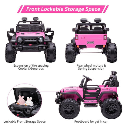 24V Kids Ride on 2 Seaters Electric Car with Remote Control, 2*120W Motors Battery Powered 20" Extra Large Seats+15.5" XL Wheels,LED Headlights, Front Storage, Bottle Holder, FM, Music for 3+ (Pink)