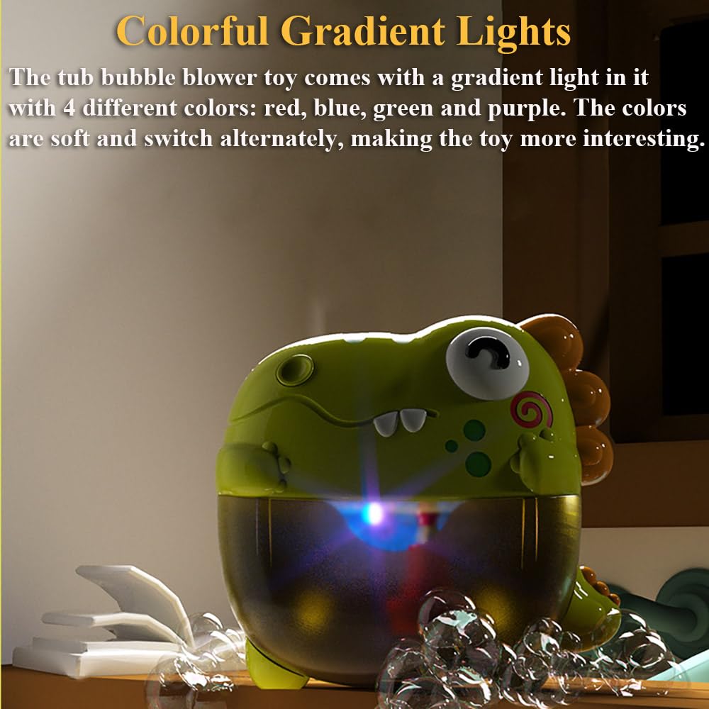 NEXTAKE Dinosaur Bathtub Bubble Maker Toy, Dino Tub Bubble Blower Toy Electric Bubble Machine Bath Toy with Colorful Gradient Lights and Joyful Music, No Special Bubble Solution Needed