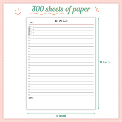 Spakon 300 Sheets Daily to Do List Notepad Notebook Library Card to Do Planner Checklist Memo Writing Pad Schedule Reminder Office Homework Planner for Task, 6" x 8(Classic,White)