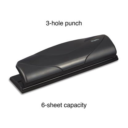 Staples Mini 3‑Hole Punch, 6‑Sheet Capacity – Portable Compact Hole Punch