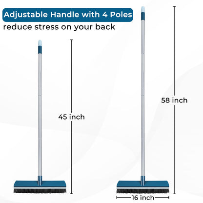 16-Inch Push Broom Outdoor with Rubber Squeegee and 58" Long Handle, 2 in 1 Commercial Broom Brush with Stiff Bristles for Deck Patio Garage Warehouse Driveway Concrete Floor Cleaning Scrubbing
