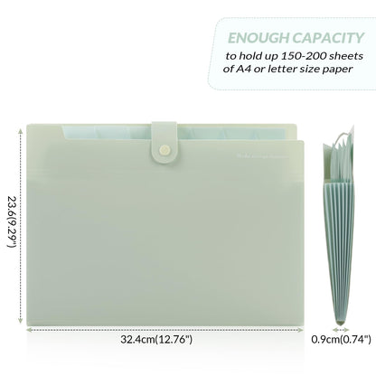 SKYDUE Expanding File Organizer with 8 Pockets, Accordion File Folders with Labels, Portable Document Paper Bill Receipt Organizer, Home College School Office Supplies, Letter Size,Light Green