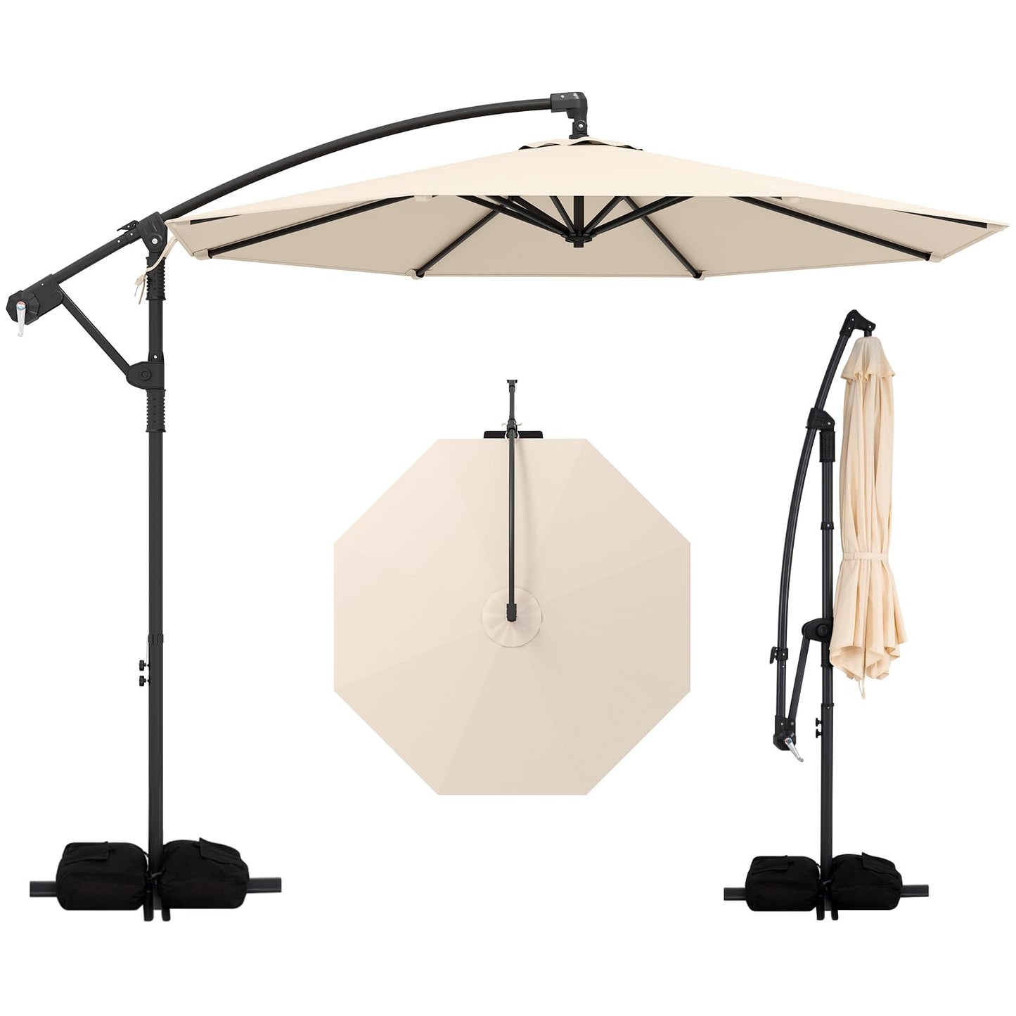 Tangkula 10ft Patio Umbrella with Base Included, Offset Cantilever Outdoor Umbrella with 360 Degree Rotation, Crank Handle, Sun-Protective Canopy for Pool Deck Garden Backyard (Beige)