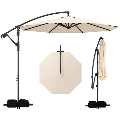 Tangkula 10ft Patio Umbrella with Base Included, Offset Cantilever Outdoor Umbrella with 360 Degree Rotation, Crank Handle, Sun-Protective Canopy for Pool Deck Garden Backyard (Beige)