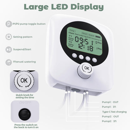 Dual Pump Automatic Plant Waterer Indoor, Self Watering System for 30 Potted Plants, Vacation Plant Watering Devices, Automatic Watering System with Digital Programmable Water Timer