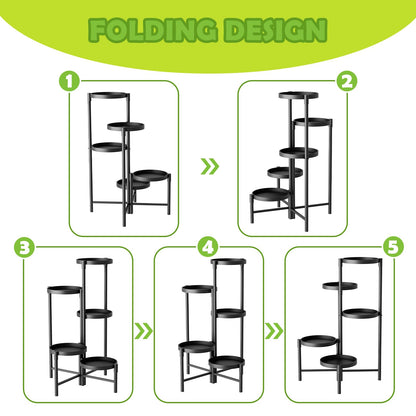 SparkByLiye 5 Tier Heavy Duty Metal Plant Stand for Indoor & Outdoor Use, Foldable Tall Corner Plant Shelf, Black Flower Pot Holder & Display Rack for Living Room, Balcony, Garden, & Patio