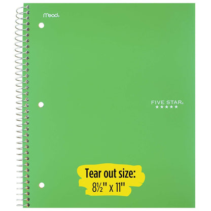 Five Star Spiral Notebook + Study App, 1 Subject, College Ruled Paper, 8.5" x 11", 100 Sheets, Assorted Colors, 6 Pack (38052)
