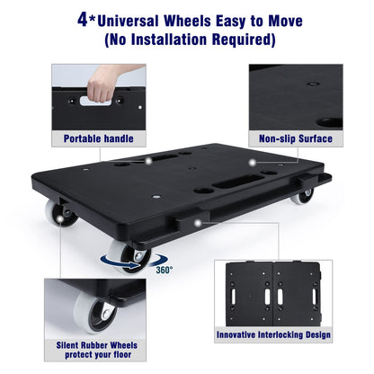 Nellyke Furniture Dolly, 2 Pack Small Flat Moving Dolly, Furniture Movers with 4 Wheels, 500Lbs Capacity, Connectable and Portable Dollies for Heavy Appliance, Black