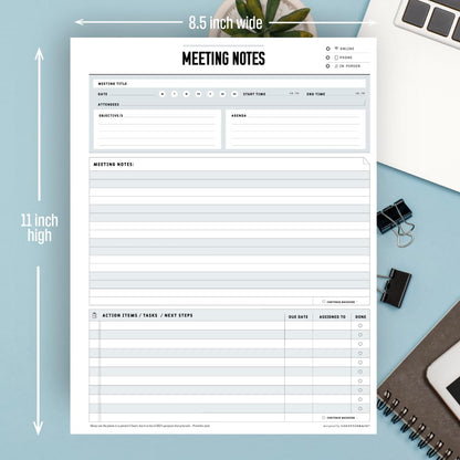 Goody Farm Meeting Notepad - 8.5 x 11-50 Sheets Double Sided Work School Meeting Pad Objectives, Agenda, Notes, Action, Tasks, Project Pads