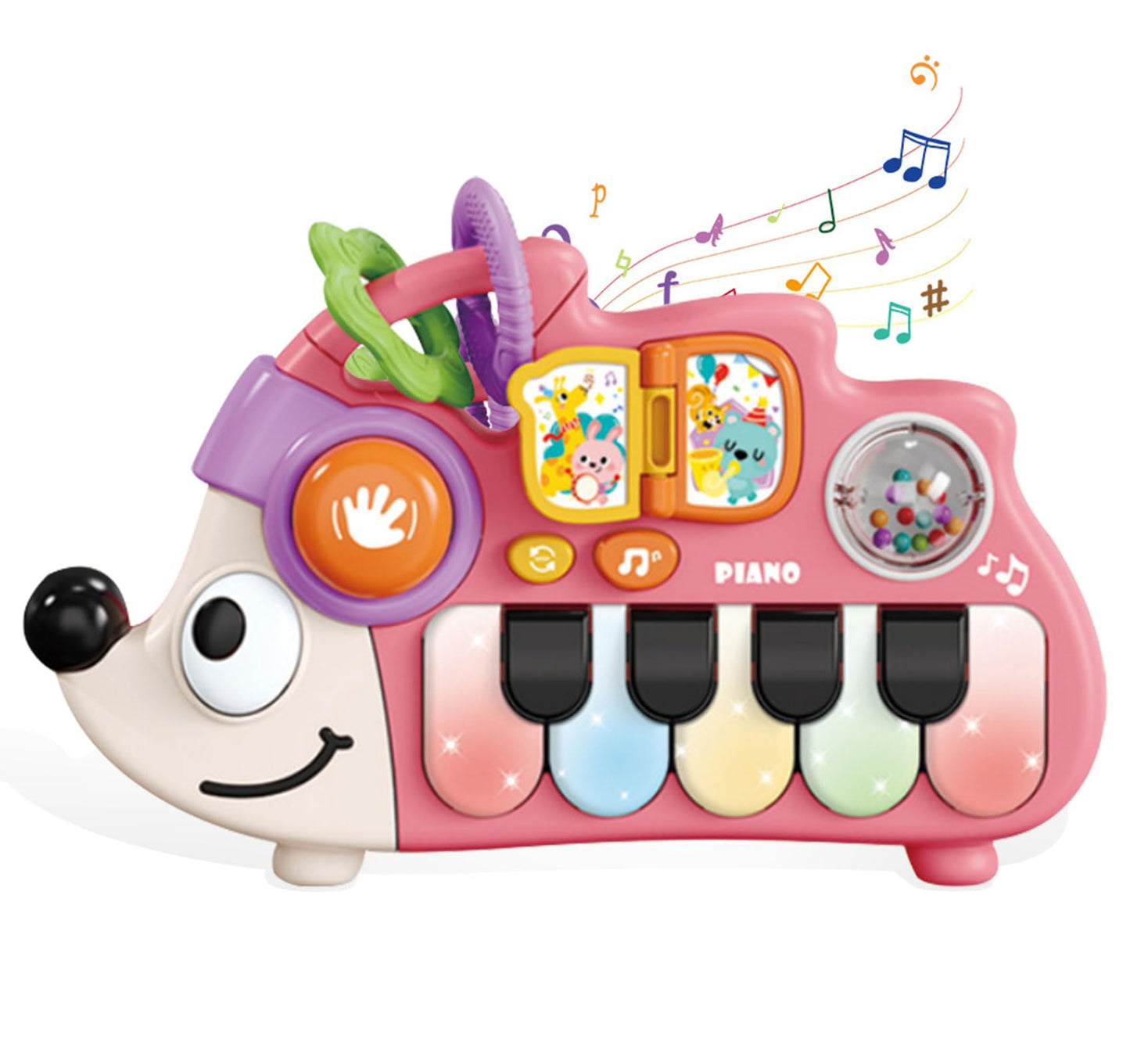 Baby Musical Piano Toys for Toddler age1-3, Busy Board with Music & Light, Birthday Toy for Infant Toddler 1-3 Years and Older Boy Girl Gifts (Pink-Hedgehog)