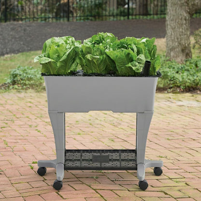 EarthBox Raised Garden Bed with Legs – Elevated Self Watering Planter Box with Wheels, Storage Shelf, Premium Plant Food, Easy Assembly, Made in USA, Gray