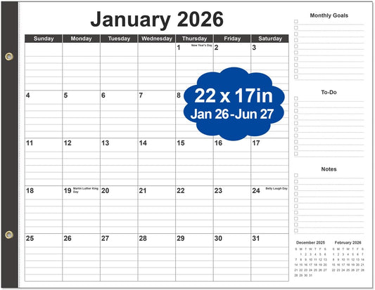 Large Desk Calendar 2026-22" x 17" Desk Calendar from January 2026 - June 2027, Desktop Pad Calendar Perfect for Planning and Organizing In Your Home, School or Office, Black