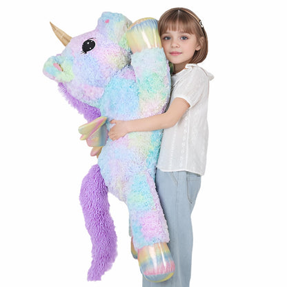 FFxiong 44 Inch Giant Rose Rainbow Unicorn Stuffed Animal Plush Toy with Wings Soft Cute Large Unicorn Plushies Animals Body Pillow Gift for Children Boy Girl Kids Birthday Valentine Room Decorations