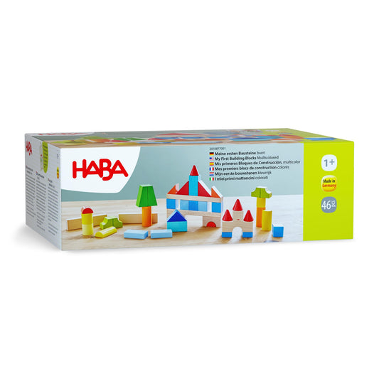 HABA Colored Wooden Building Blocks - 46 Piece Set of Wooden Toys, Stacking Toys for Toddlers 1-3 for Open Ended STEM Play, Made in Germany