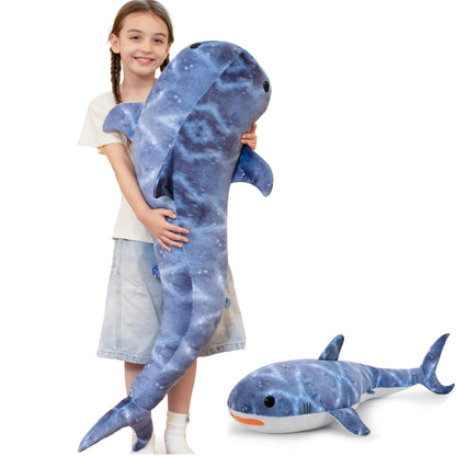 Tezituor 4ft Giant Whale Shark Stuffed Animal, S-Shape Stuffed Shark Plush Toy for Boys Girls, Hugging 47inches Soft Long Ocean Whale Shark Plush Body Pillow for Sleeping