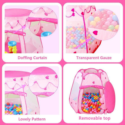 Crayline Pop Up Princess Tent with Star Light, Toys for 1 2 3 Year Old Girl Birthday Gift, Baby Girl Toys, Ball Pit for 12-18 Months Toddler Gift, Easy to Pop Up and Assemble(Pink)