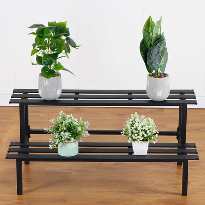 DHYGOTFUR Sturdy 2-Tier Metal Plant Stand for Outdoor & Indoor, Decorative Planter Display Shelf Unit for Garden Patio Balcony Living Room