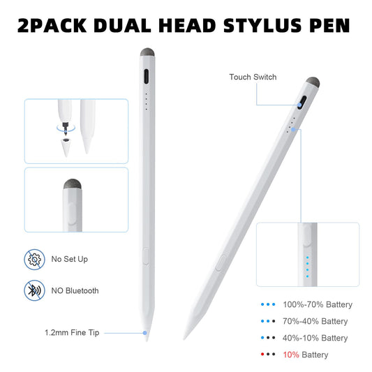 Stylus Pen for iPad Pencil 11th A16/10th Gen,2Pack Active iPad Pen Fast Charing,iPad Pencil Pro for 2018-2025 iPad 11 A16/10/9/8/7/6,iPadPro 13"/11"/12.9"/M4,iPadAir 6/5/4/3,iPadMiNi 7 A17 Pro/6/5 Gen