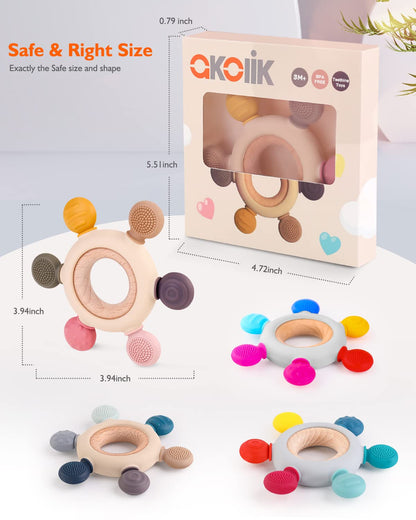 akolik Baby Teething Toys, Teething Relief Toy, BPA Free Baby Chew Toys Infant Toys Newborn Accessories, Teethers for Babies 0-3-6-9-12 Months Old Boys Girls