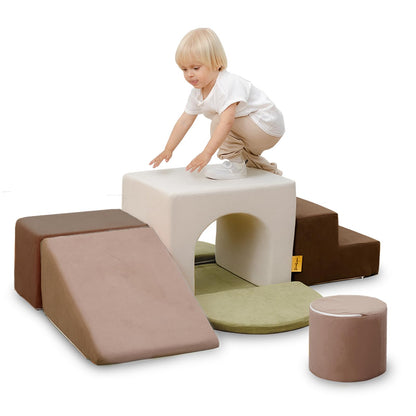 BanaSuper Kids Climbing Foam Blocks Playset - 7 Piece Toddler Climbing Toys, Indoor Gross Motor Development Montessori Gross Motor Toy for Babies & Toddlers (Grey)