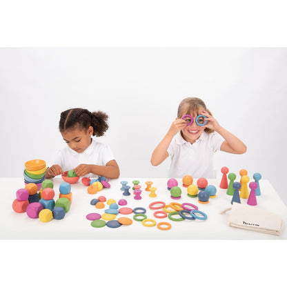 TickiT Rainbow Wooden Super Set | Set of 84 | 12 Shapes | 7 Colors | Loose Parts Play Set for Babies and Toddlers 10m+ | Inspire Curiosity and Open-Ended Play