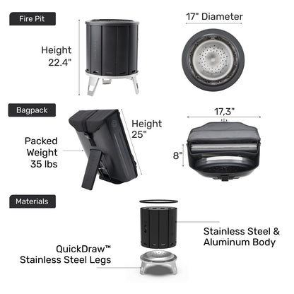 PACKFIRE Portable Fire Pit for Camping - Folds Flat into Packable Carrying Case - Smokeless, Stainless Steel & Aluminum - Perfect for Car, Truck or RV