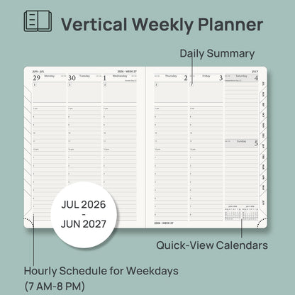 POPRUN Planner 2026-2027, 6.5" x 8.5", Academic Planner 2026-2027 Weekly and Monthly (July 26-June 27) Hourly Appointment Book with Inner Pockets, Leather Soft Cover, 100GSM - Purple
